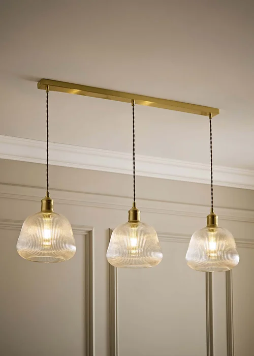 ValueLights Delora Brushed Gold Ribbed Glass 3 Drop Diner Ceiling Light - One Size Image 5
