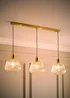 ValueLights Delora Brushed Gold Ribbed Glass 3 Drop Diner Ceiling Light - One Size Image 1