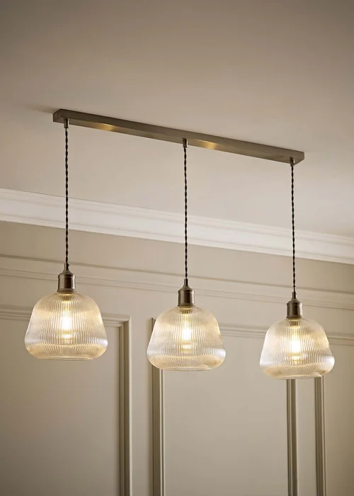 ValueLights Delora Brushed Chrome Ribbed Glass 3 Drop Diner Ceiling Light - One Size Image 5