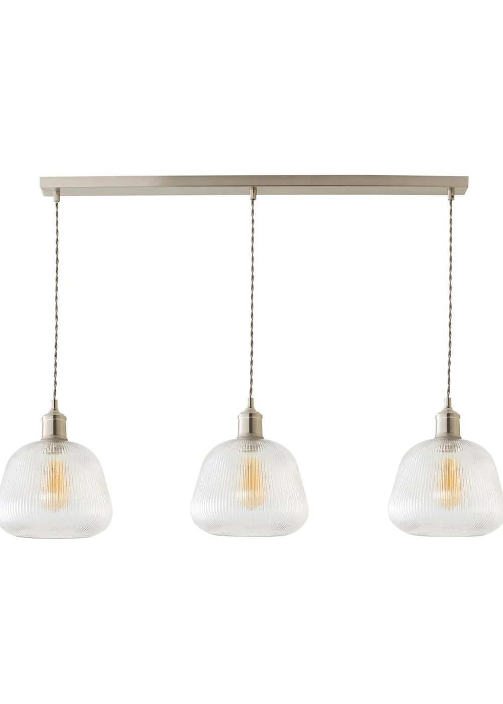 ValueLights Delora Brushed Chrome Ribbed Glass 3 Drop Diner Ceiling Light - One Size Image 4