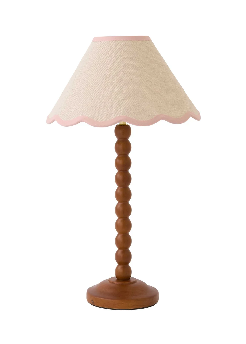 ValueLights Bobble Walnut Table Lamp with Pink Trim Scallop Shade - One Size Image 4