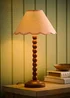 ValueLights Bobble Walnut Table Lamp with Pink Trim Scallop Shade - One Size Image 1