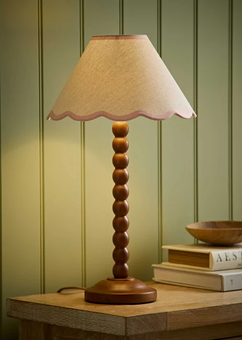 ValueLights Bobble Walnut Table Lamp with Pink Trim Scallop Shade - One Size Image 5