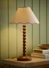ValueLights Bobble Walnut Table Lamp with Pink Trim Scallop Shade - One Size Image 5