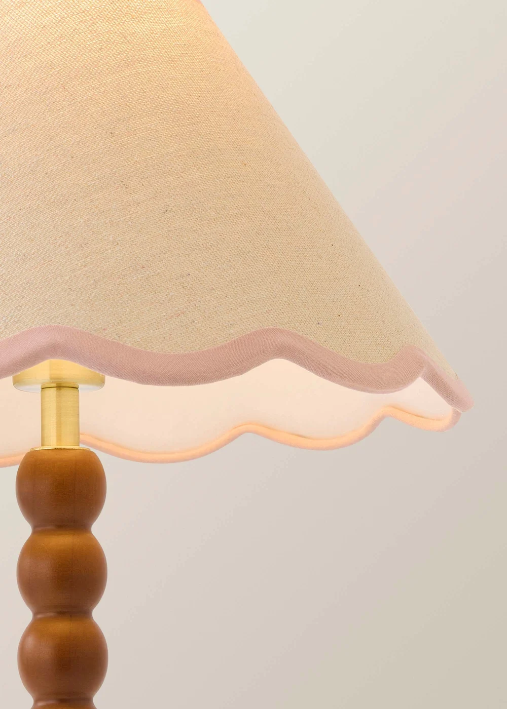 ValueLights Bobble Walnut Table Lamp with Pink Trim Scallop Shade - One Size Image 3