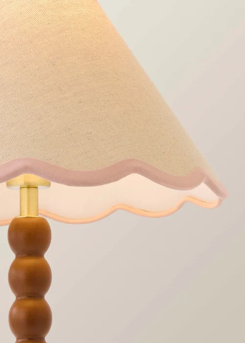 ValueLights Bobble Walnut Table Lamp with Pink Trim Scallop Shade - One Size Image 3