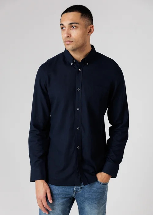 French Connection Navy Linen Blend Long Sleeve Chest Pocket Shirt - XL Image 1