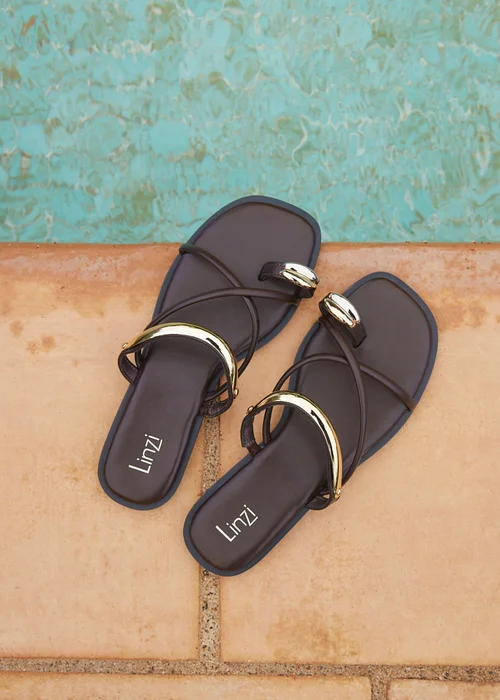 Linzi Lillie Brown Toe Ring Flat Sandals - 7 Image 6