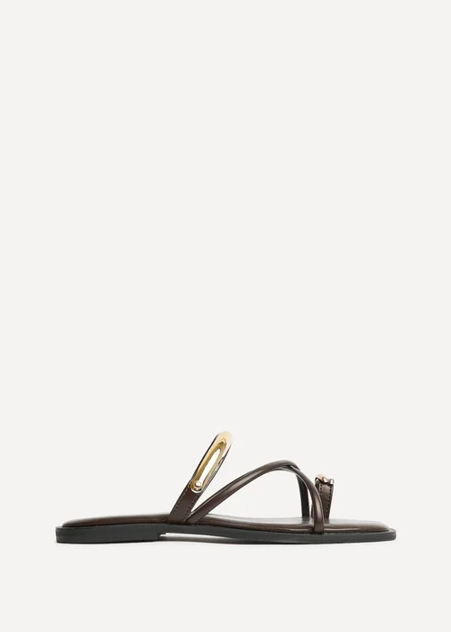 Linzi Lillie Brown Toe Ring Flat Sandals - 7 Image 2