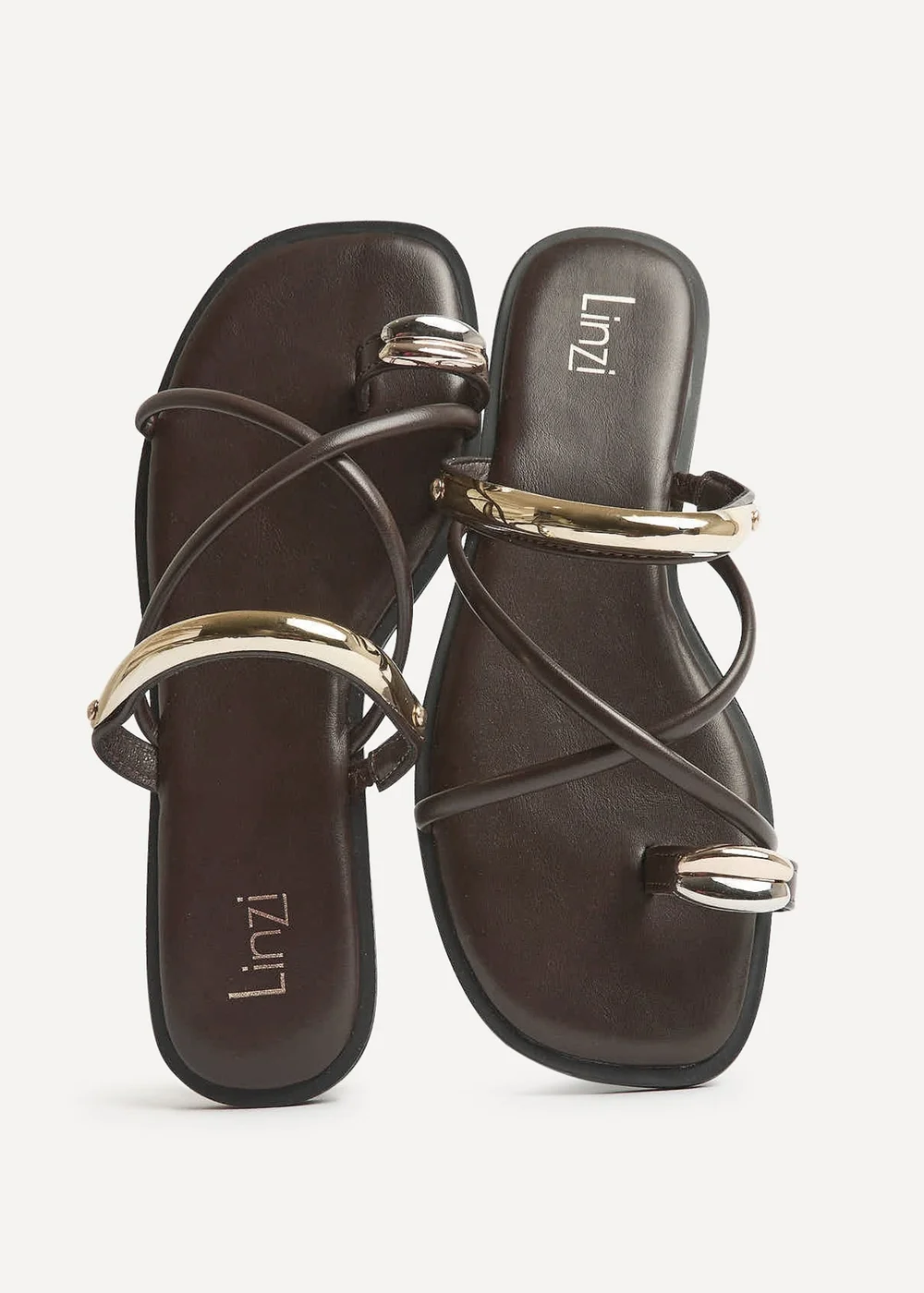 Linzi Lillie Brown Toe Ring Flat Sandals - 7 Image 5