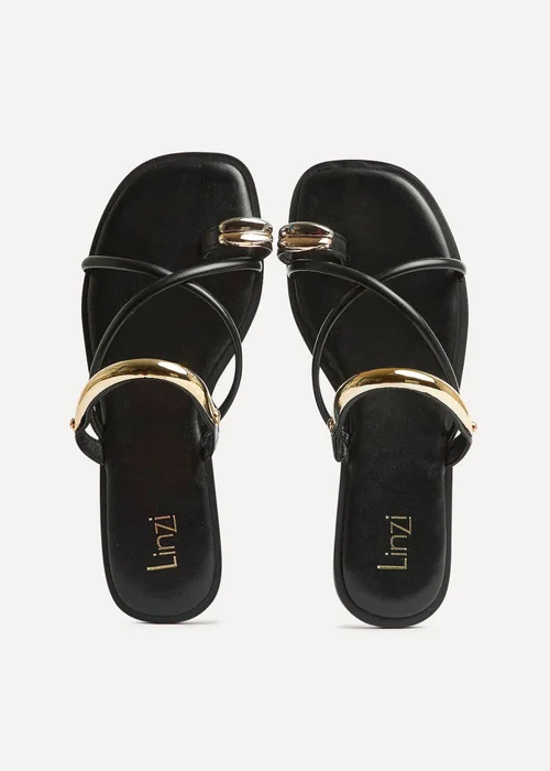 Linzi Lillie Black Toe Ring Flat Sandals - 4 Image 5