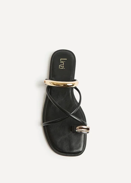 Linzi Lillie Black Toe Ring Flat Sandals - 4 Image 4