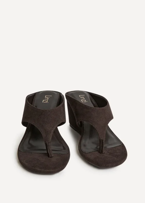 Linzi Avalon Brown Toe Post Wedge Sandals - 5 Image 3