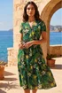 Roman Green Tropical Leaf Print V-Neck Midi Dress - 10 Image 2