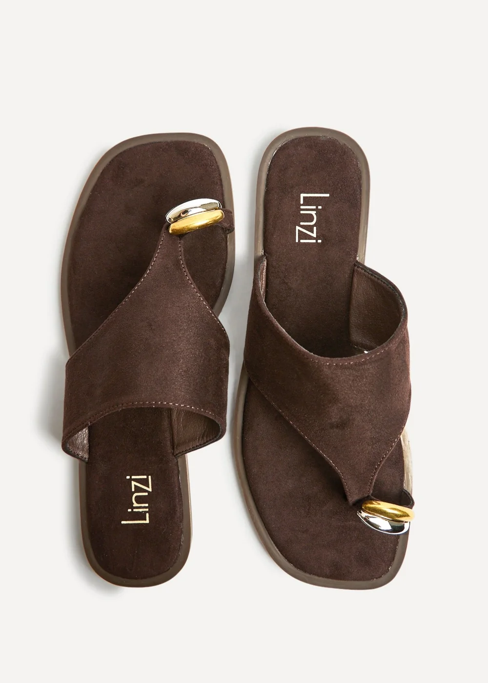 Linzi Contain Brown Toe Ring Flat Sandals - 4 Image 5