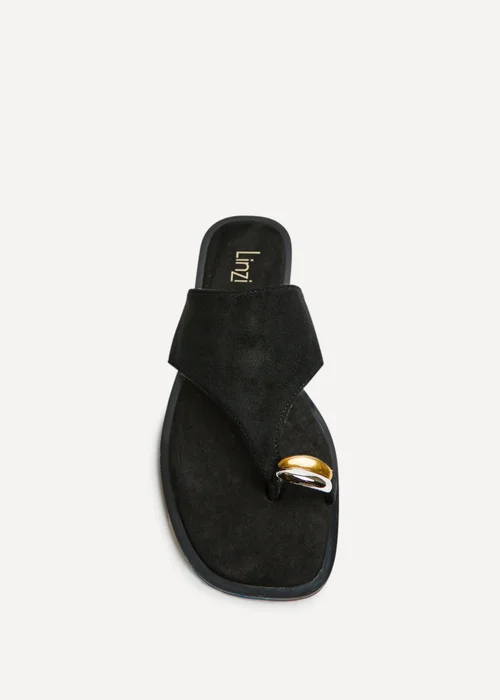 Linzi Contain Black Toe Ring Flat Sandals - 5 Image 4