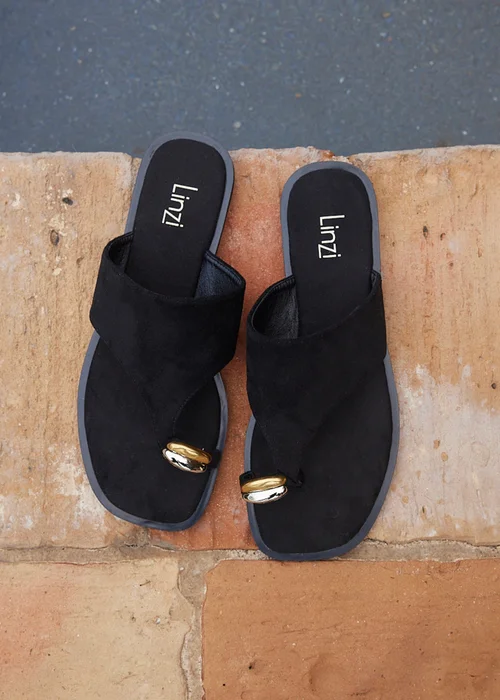 Linzi Contain Black Toe Ring Flat Sandals - 5 Image 6