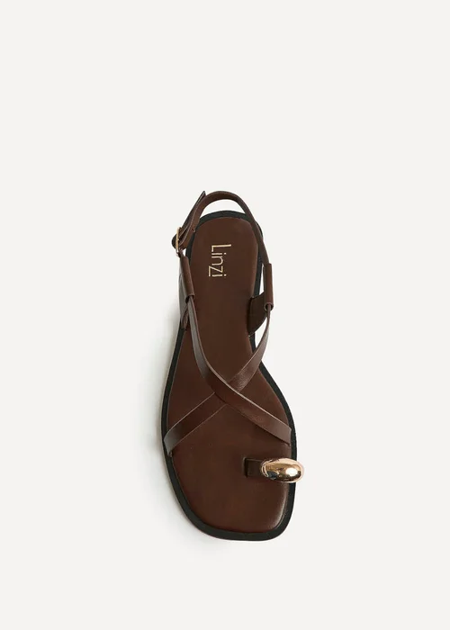 Linzi Mist Brown Toe Ring Flat Sandals - 3 Image 4