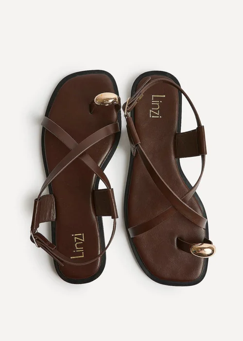 Linzi Mist Brown Toe Ring Flat Sandals - 3 Image 5