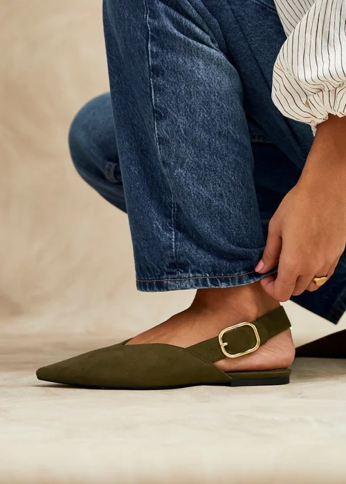 Linzi Lorna Khaki Faux Suede Ballet Flats - 6 Image 1