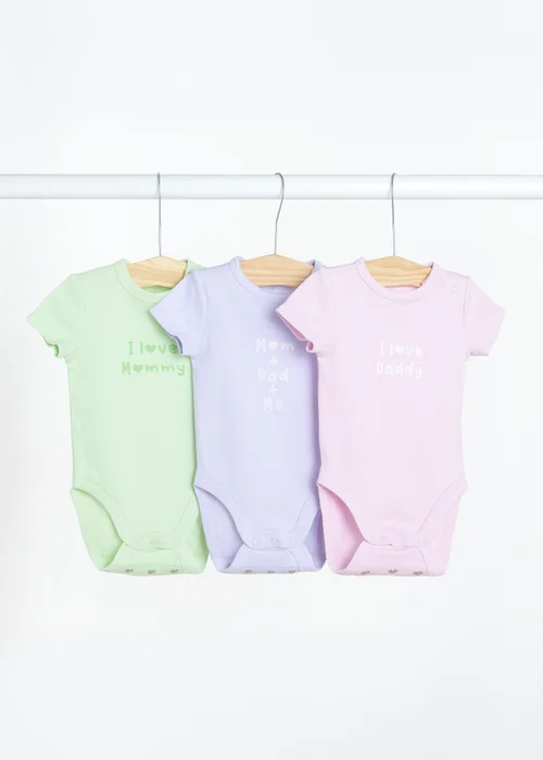 Cool Club Lilac 3-Pack Short Sleeve Love-Themed Bodysuits (1-36 mnths) - 3-6 months Image 1