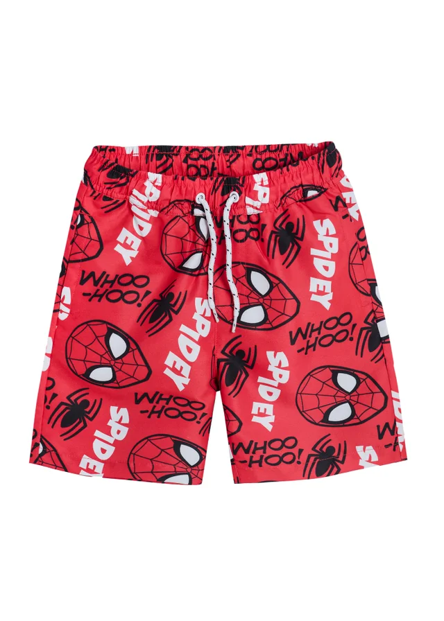 Cool Club Red Spiderman Illustrated All-Over Print Swim Shorts (3-9 yrs)