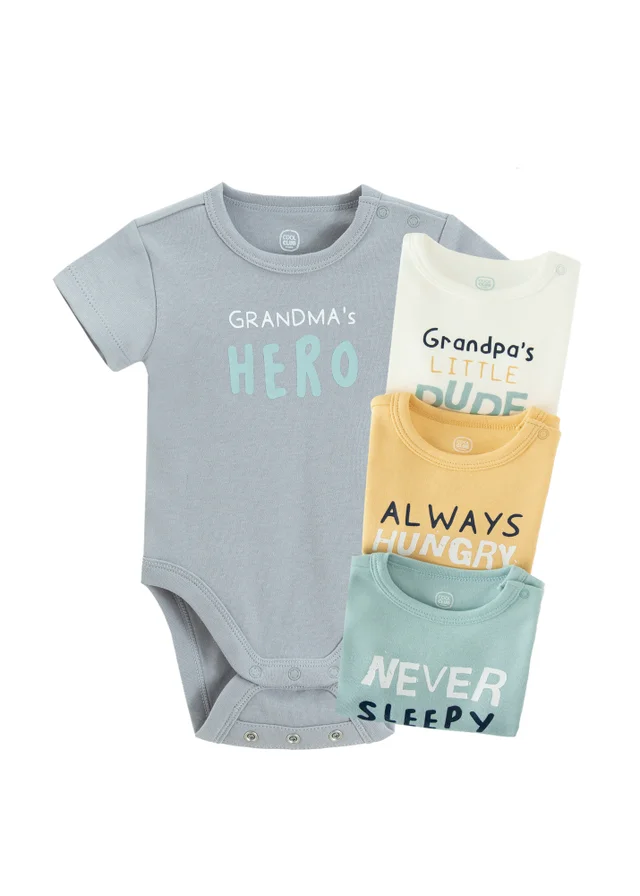 Cool Club Light Blue 4-Pack Short Sleeve Printed Bodysuits (1-36 mnths)