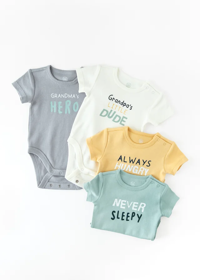 Cool Club Light Blue 4-Pack Short Sleeve Printed Bodysuits (1-36 mnths)