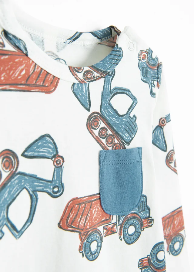Cool Club White Digger Print Long Sleeve Bodysuit (2-36 mnths)