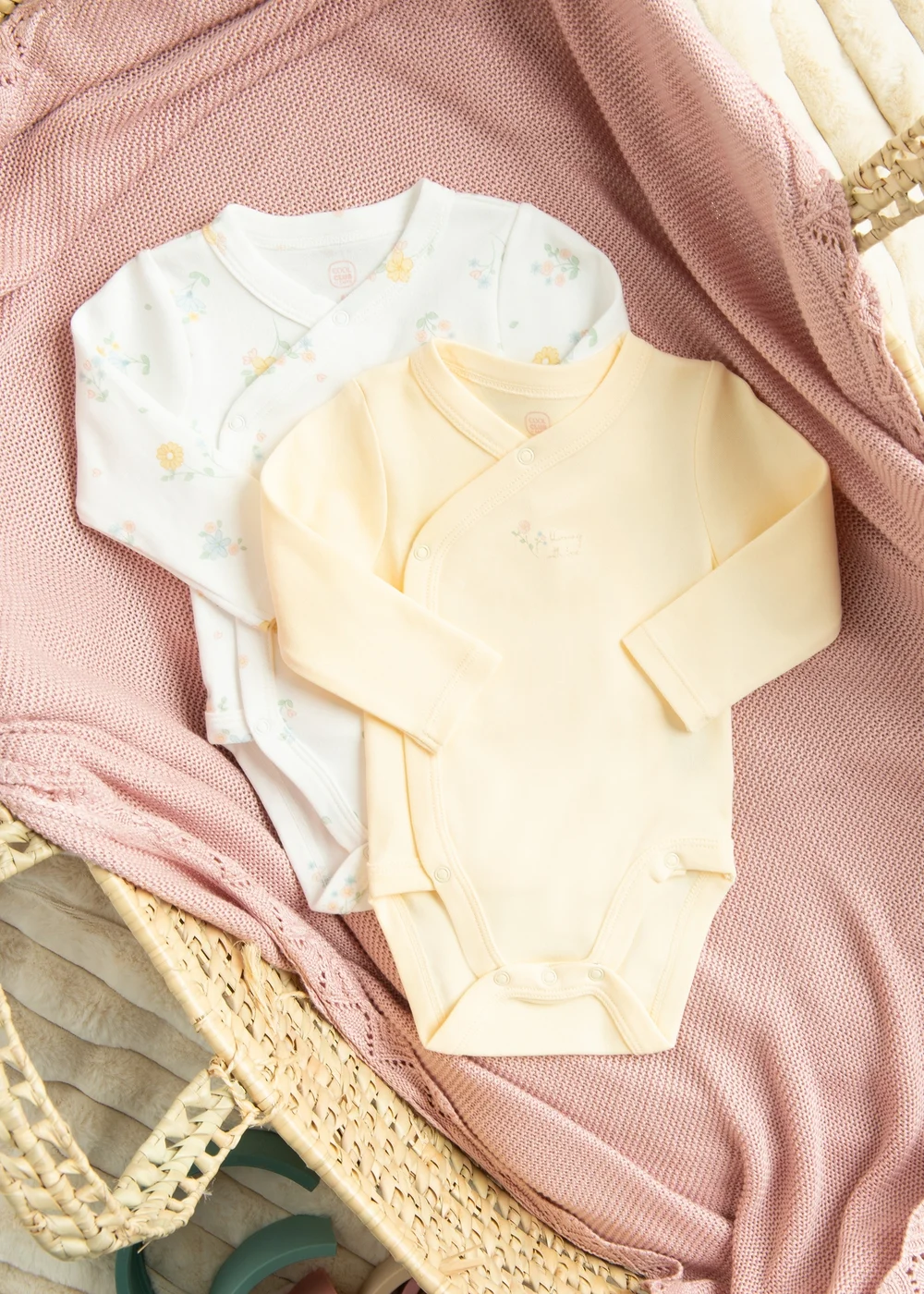 Cool Club Yellow 2-Pack Floral Print Long Sleeve Bodysuits (1-9 mnths) - 2-3 Months Image 1