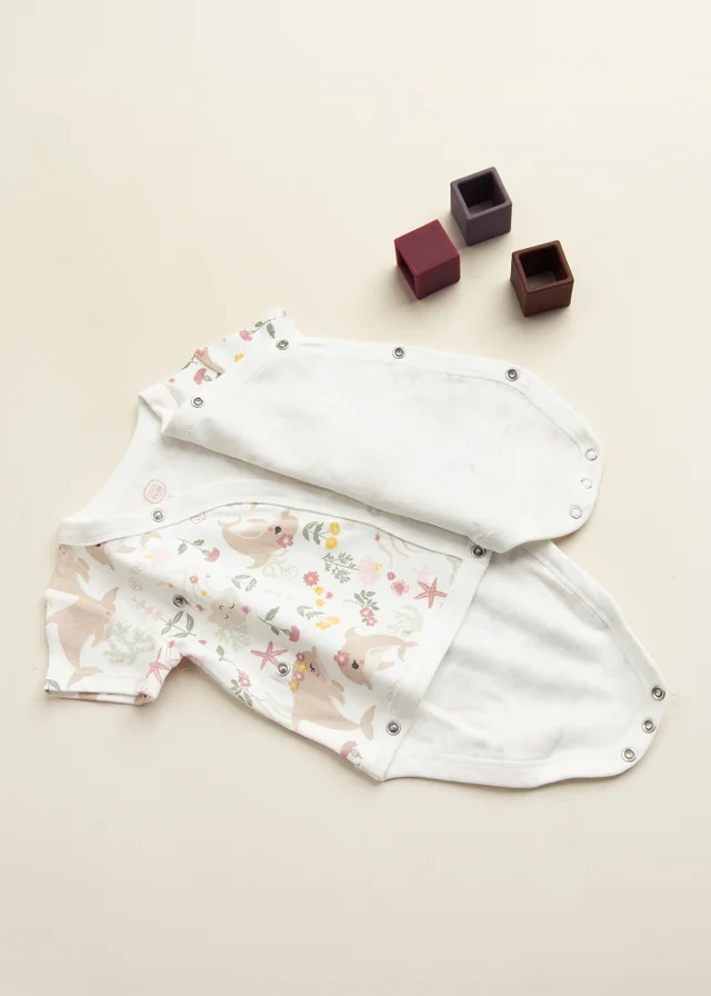 Cool Club Cream 2-Pack Short Sleeve Sea Print Bodysuits (1-9 mnths)