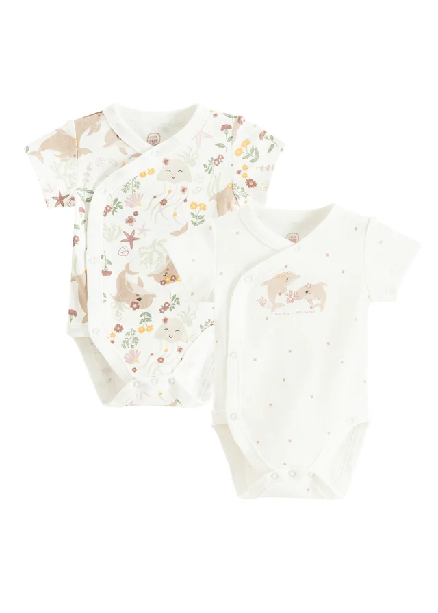 Cool Club Cream 2-Pack Short Sleeve Sea Print Bodysuits (1-9 mnths)