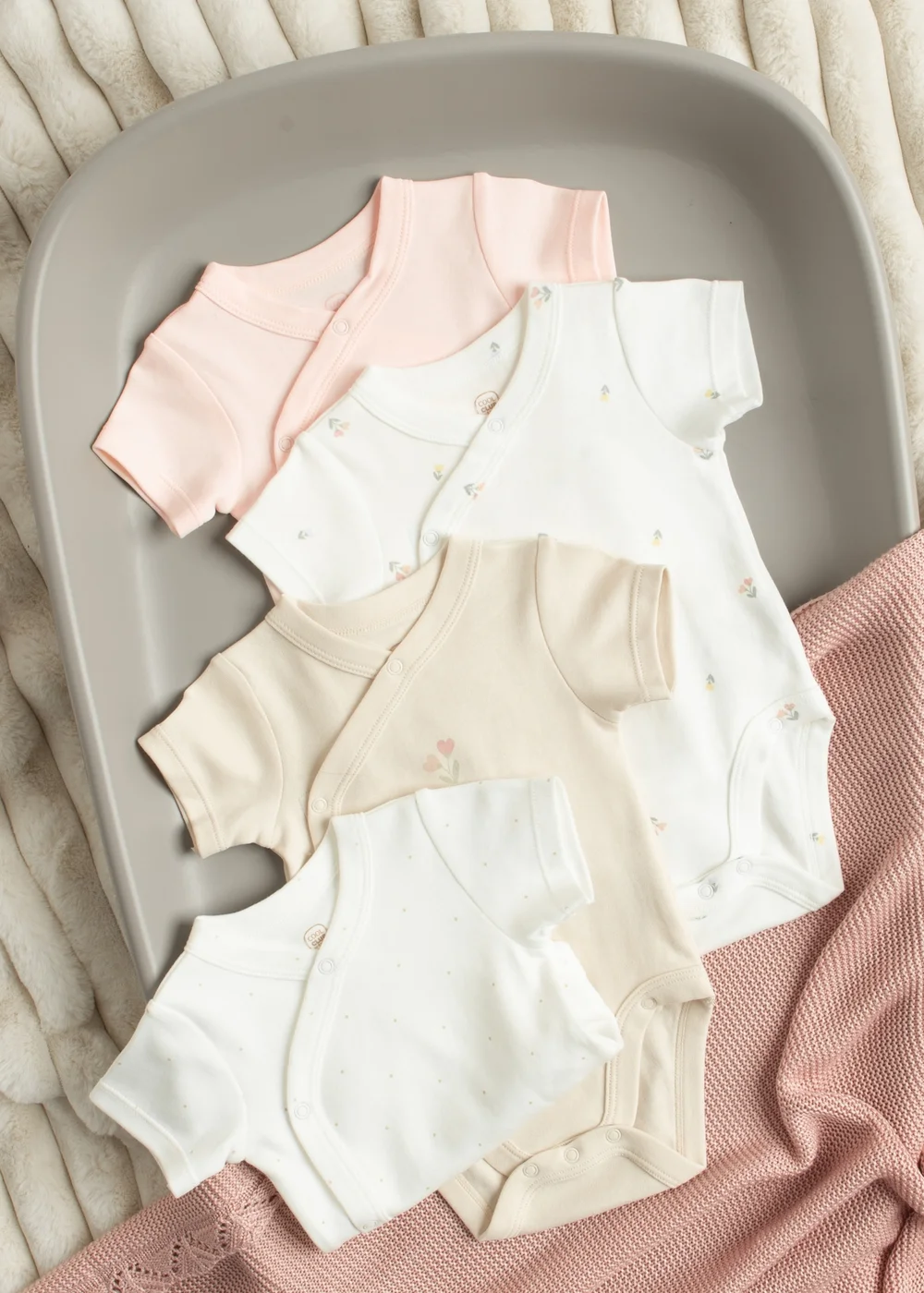 Cool Club Beige 4-Pack Printed Floral Wrap Bodysuits (1-9 mnths) - 2-3 Months Image 1