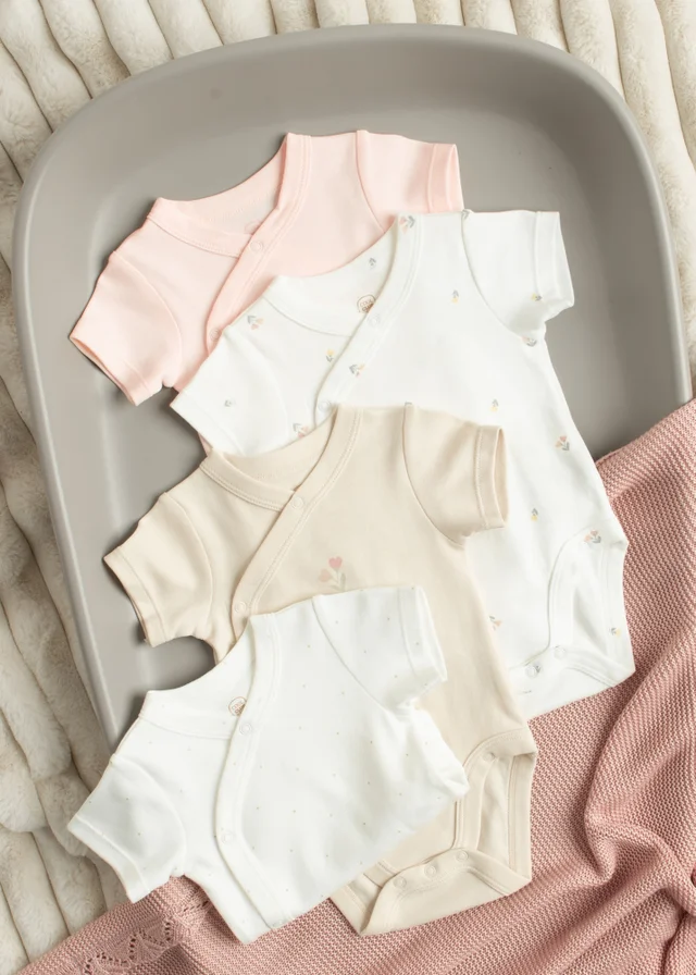 Cool Club Beige 4-Pack Printed Floral Wrap Bodysuits (1-9 mnths)