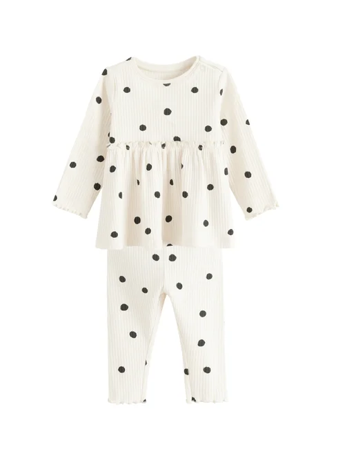 Cool Club White Polka Dot Ribbed Top and Legging Set (3-36 mnths) - 3-6 months Image 2