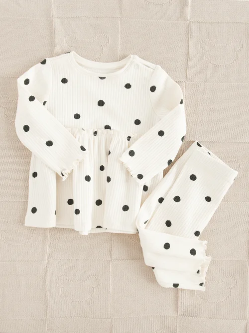 Cool Club White Polka Dot Ribbed Top and Legging Set (3-36 mnths) - 3-6 months Image 1