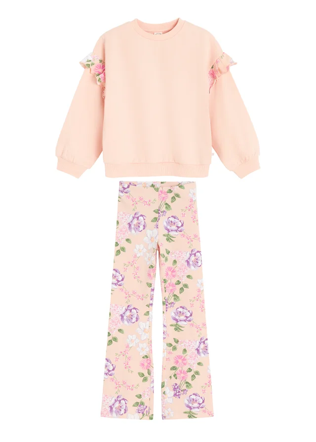 Cool Club Soft Pink Floral Print Jumper and Wide Leg Trousers Set (2-8 yrs)