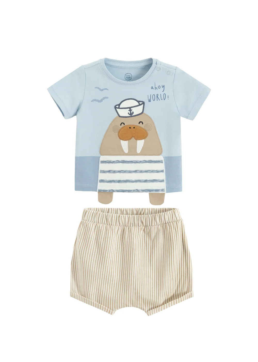 Cool Club Light Blue Captain Walrus T-Shirt and Chino Shorts Set (1-12 mnths) - 9-12 months Image 1