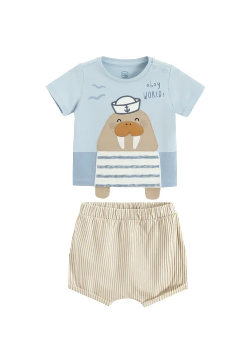 Cool Club Light Blue Captain Walrus T-Shirt and Chino Shorts Set (1-12 mnths) - 9-12 months Image 1