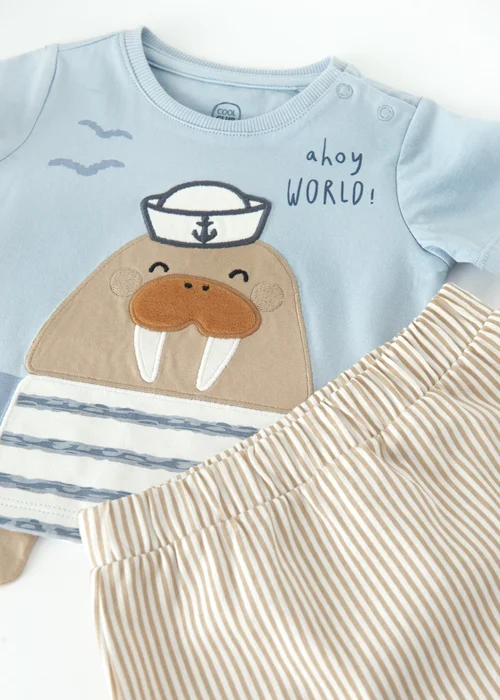 Cool Club Light Blue Captain Walrus T-Shirt and Chino Shorts Set (1-12 mnths) - 9-12 months Image 2
