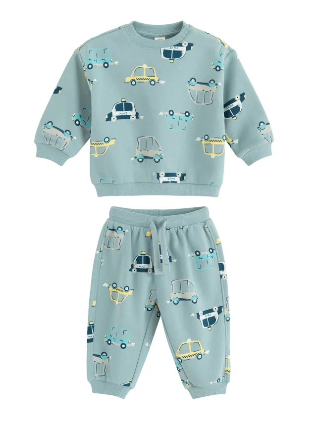 Cool Club Blue All-Over Car Print Sweatshirt and Jogger Set (3-36 mnths)