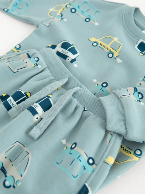 Cool Club Blue All-Over Car Print Sweatshirt and Jogger Set (3-36 mnths) - 3 Yrs Image 2