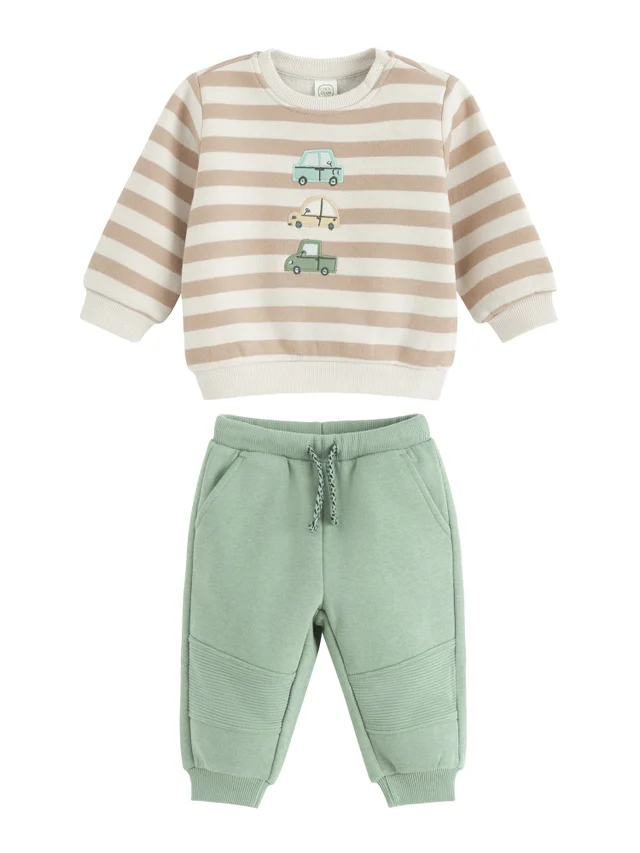 Cool Club green Striped Sweatshirt and Joggers Set (3-36 mnths)