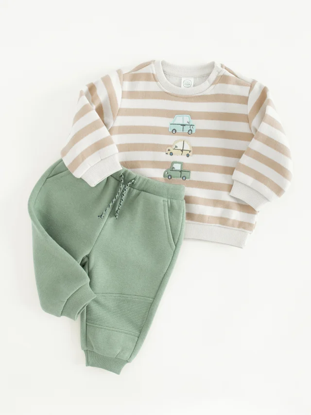 Cool Club green Striped Sweatshirt and Joggers Set (3-36 mnths)