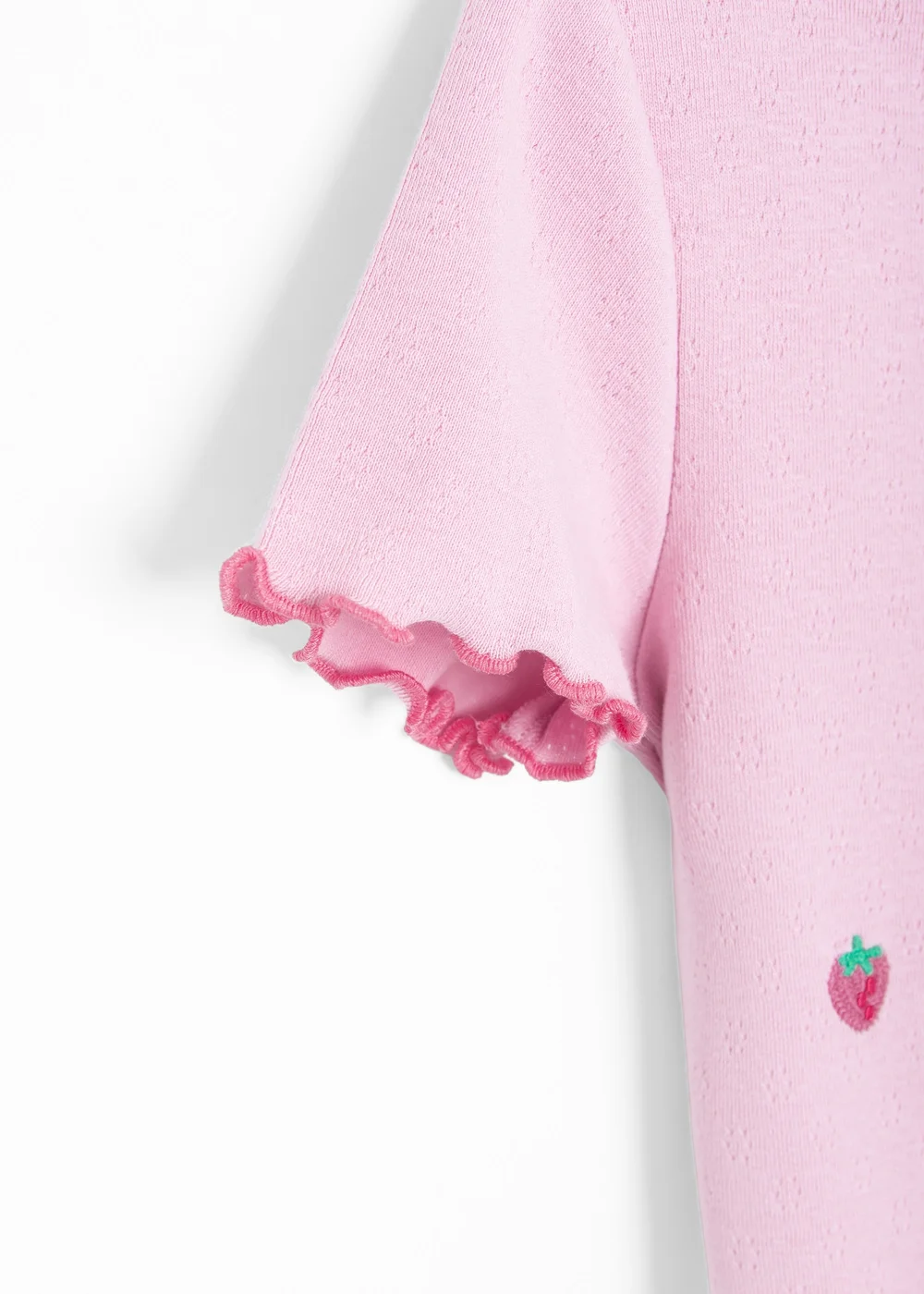 Cool Club Pink Strawberry Embroidered Short Sleeve Lettuce Edge Tee (3-8 yrs) - 8 Yrs Image 3
