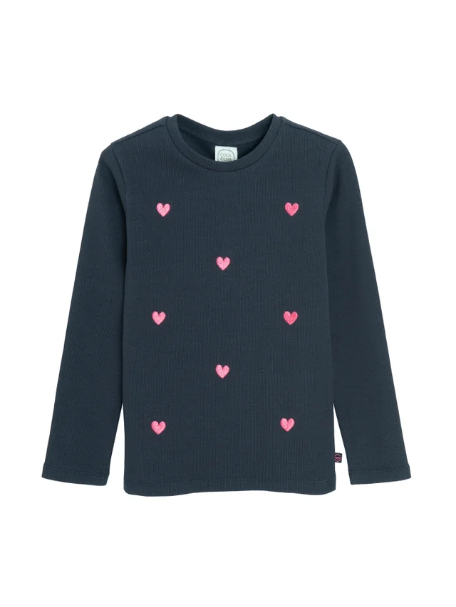 Cool Club Blue Heart Embroidered Long Sleeve Top (3-8 yrs)