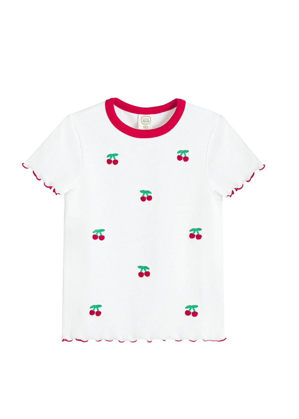 Cool Club White Cherry Embroidered Short Sleeve Lettuce Edge Tee (3-8 yrs) - 5 Yrs Image 1