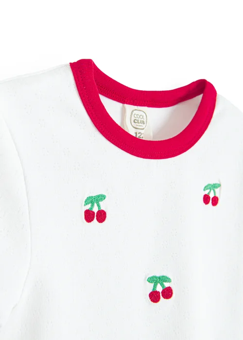 Cool Club White Cherry Embroidered Short Sleeve Lettuce Edge Tee (3-8 yrs) - 5 Yrs Image 2