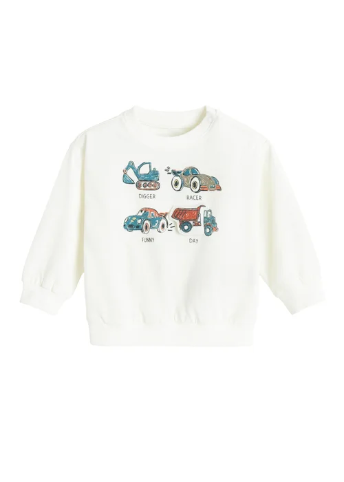 Cool Club White Long Sleeve Car Print Sweatshirt (3-24 mnths) - 1-1.5 Yrs Image 1
