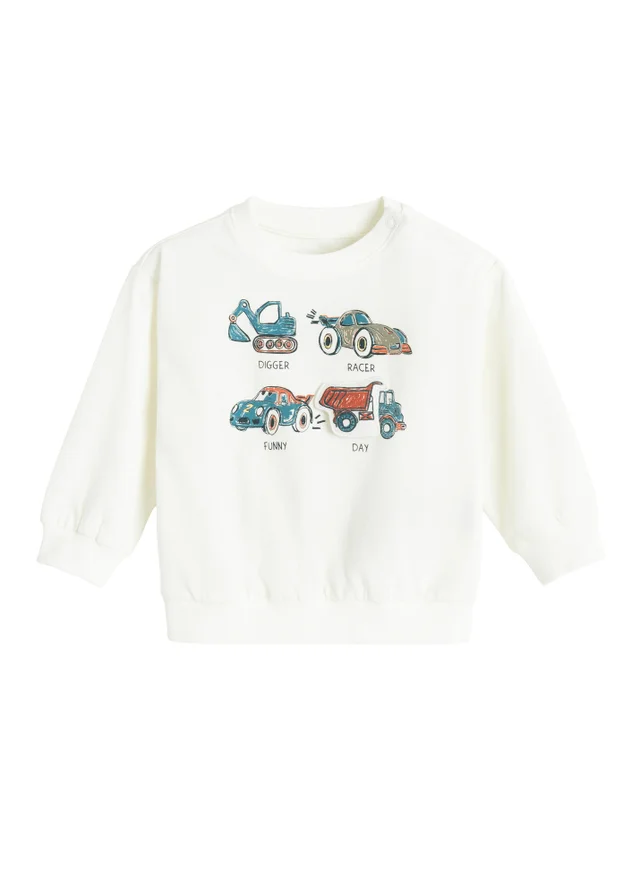 Cool Club White Long Sleeve Car Print Sweatshirt (3-24 mnths)